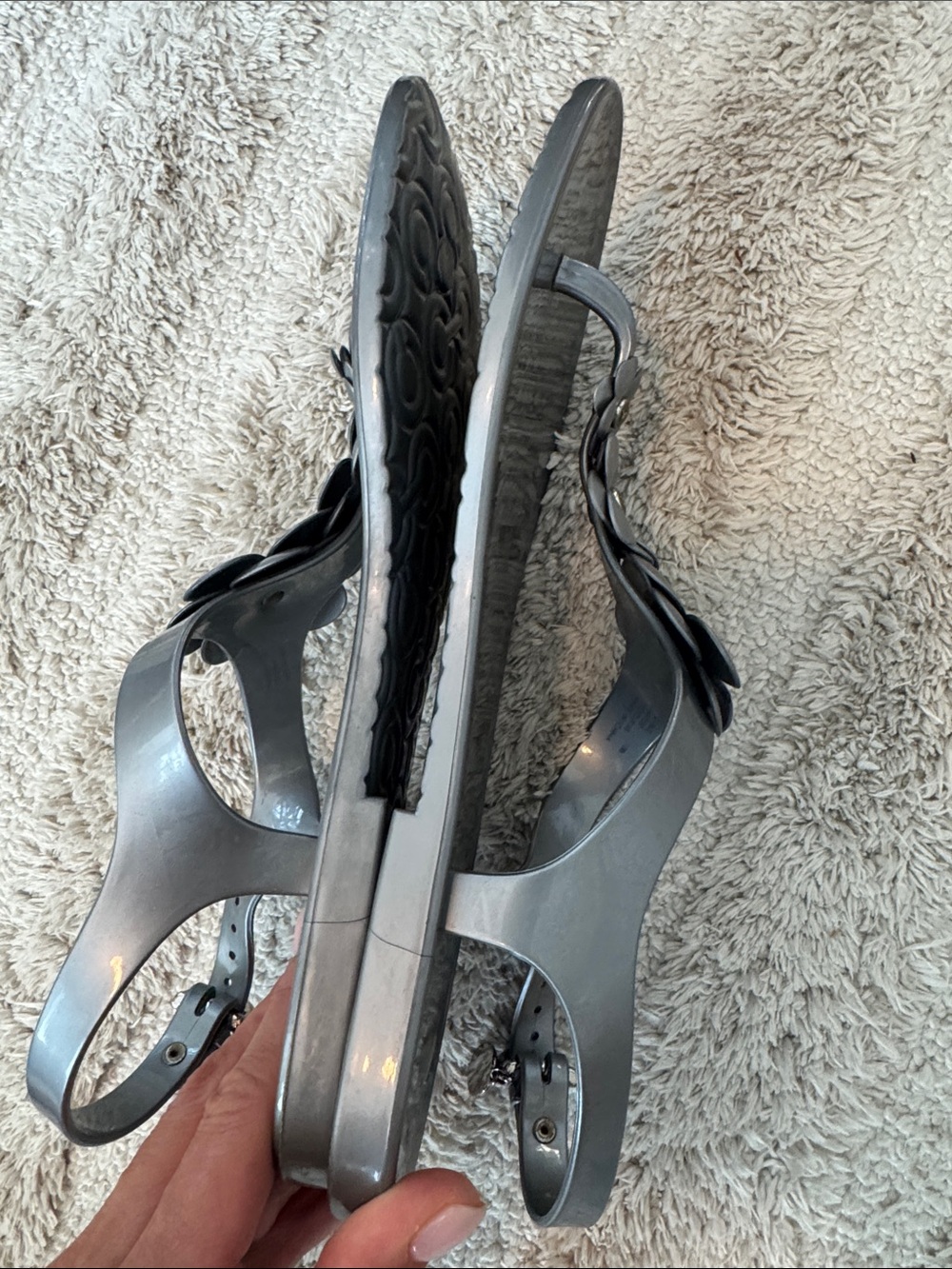 Coach Women's Silver Floral Jelly Sandals with Gold Accents size 10 - Picture 8 of 9